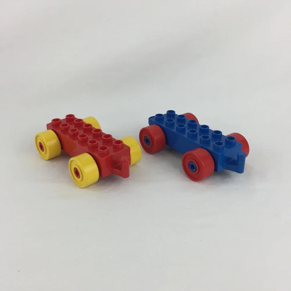 LEGO Duplo Vehicle Base 4pc Lot‎ Red Blue Yellow Orange 2x6 Rolling Car Train